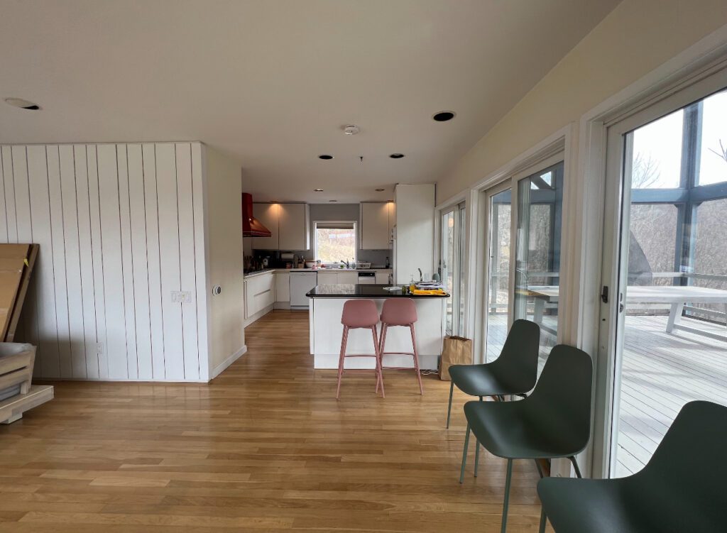 The dining room and kitchen prior renovation and design