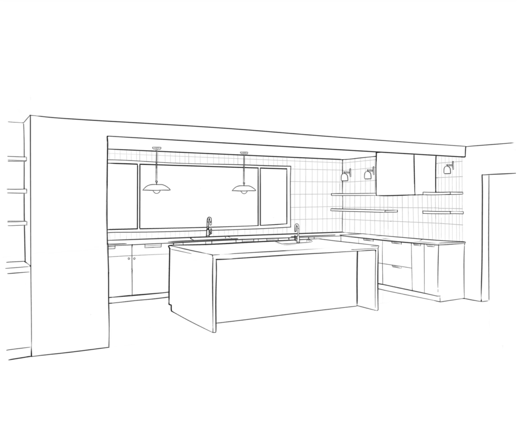 Designed kitchen layout rendering